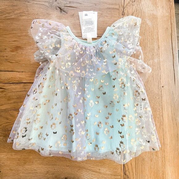 NWT! HUXBABY Unicorn Butterfly Wing Flutter Sleeve Dress Size 3-6M - Picture 5 of 5
